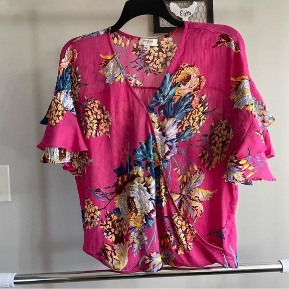 Umgee Floral Faux-Wrap Bell Sleeve Women's Gauze Medium Top - Picture 1 of 4